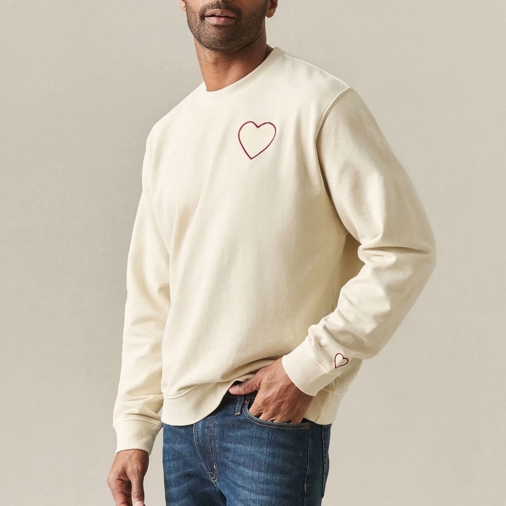 NWOT American Giant Cream Unisex Relaxed French Terry Crew Sweatshirt Heart S